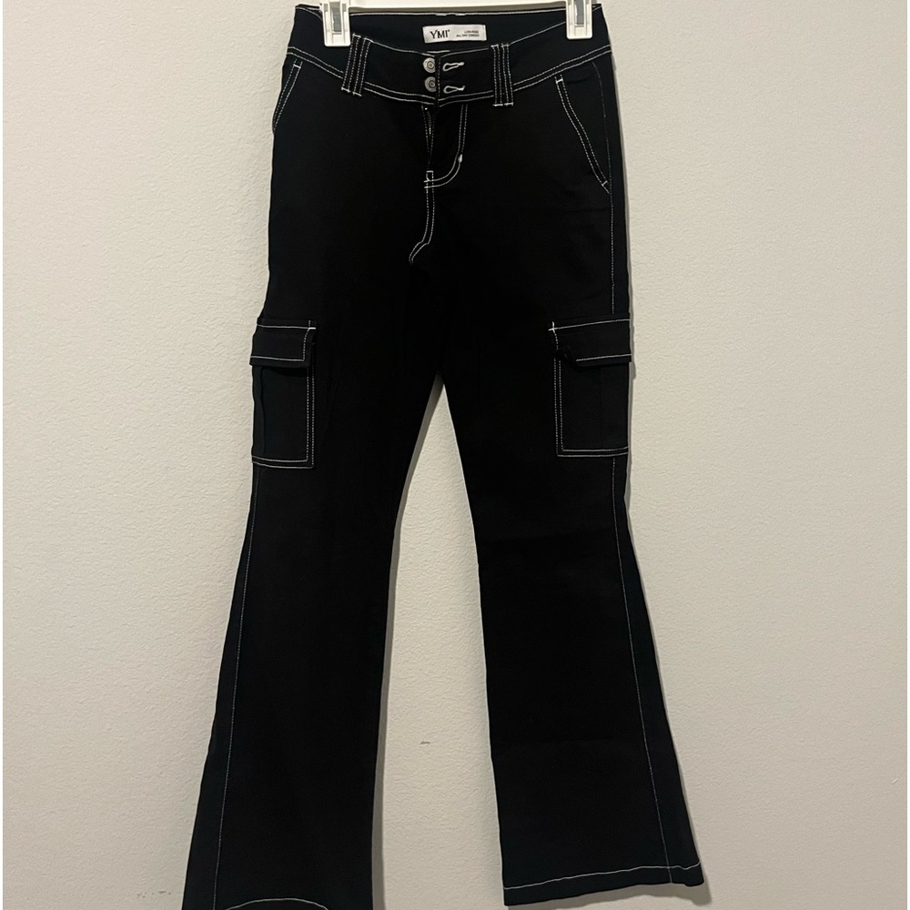 Black w white stitching Low Rise Cargos size 2